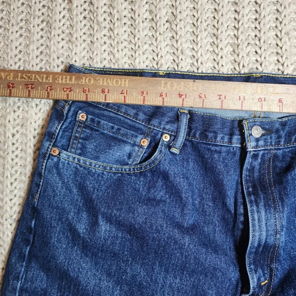 Levis 505 Mens Jeans 42x30 Regular Fit Straight Dark Wash Denim Classic